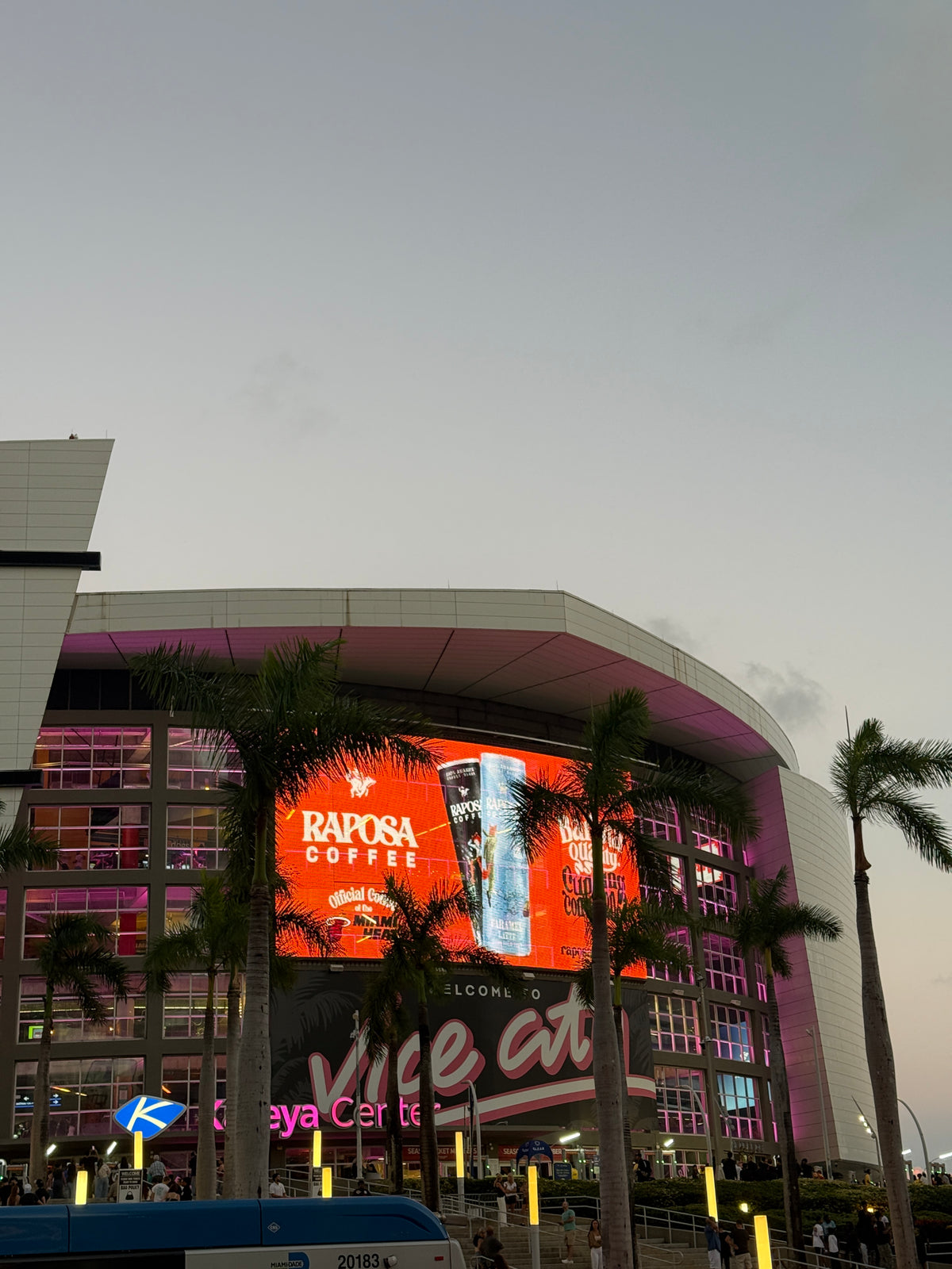 Raposa on the big screen outside the Kaseya Center, home of the Miami Heat