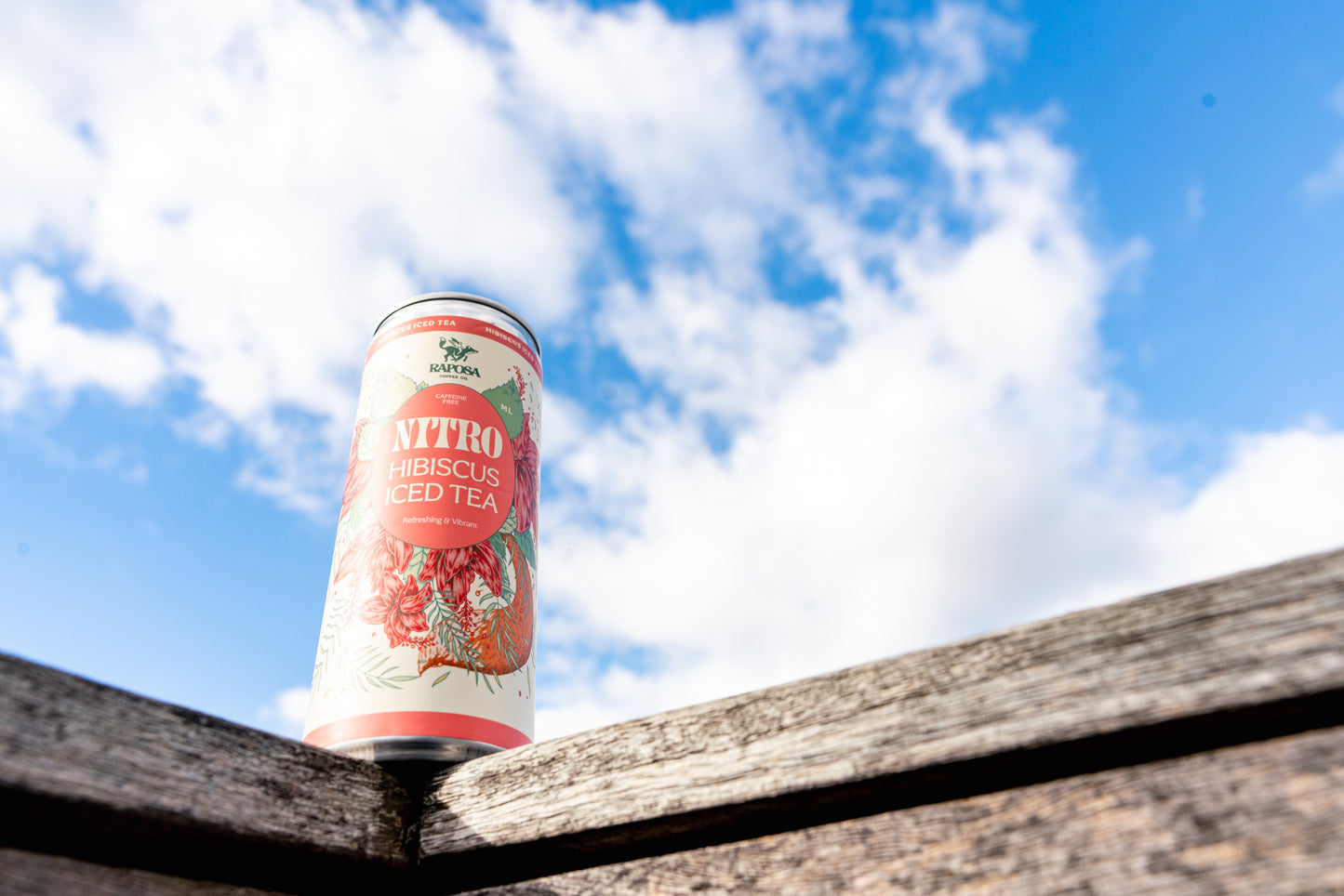 Raposa Nitro Hibiscus Iced tea can outdoors