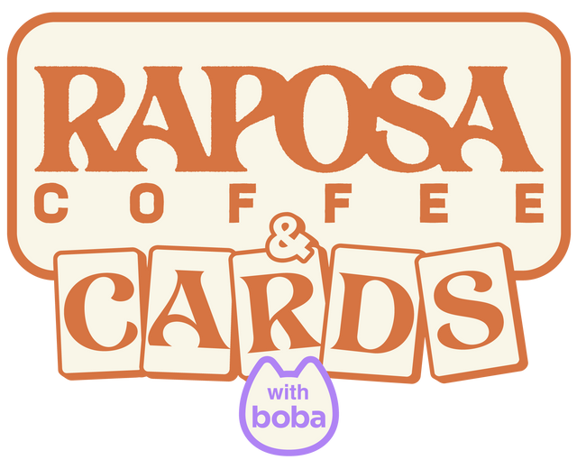 Logo of Raposa Coffee & Cards with boba on a white background