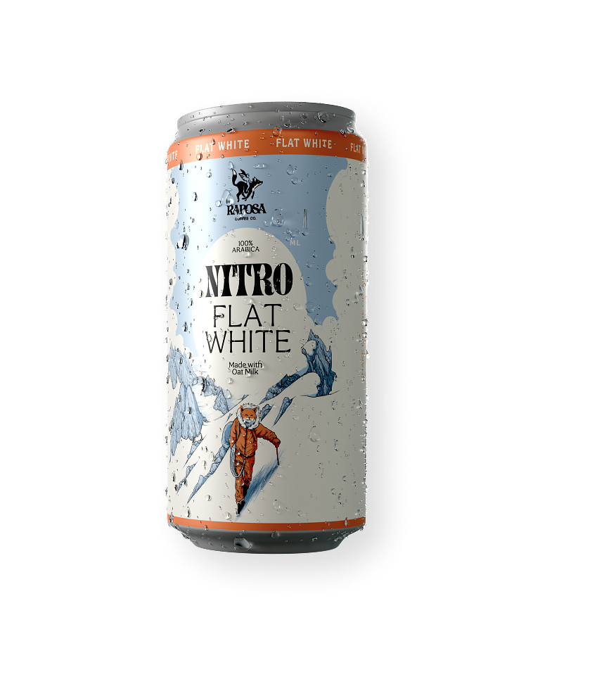 raposa nitro flat white canned nitro cold brew coffee