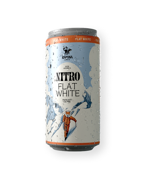 raposa nitro flat white canned nitro cold brew coffee