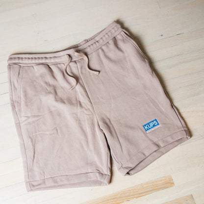 Kups by Raposa Coffee tan lounge shorts folded with drawstring waist