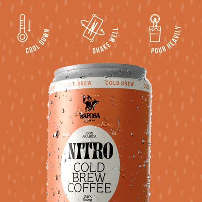 raposa nitro cold brew original dark roast nitro cold brew coffee can in hand