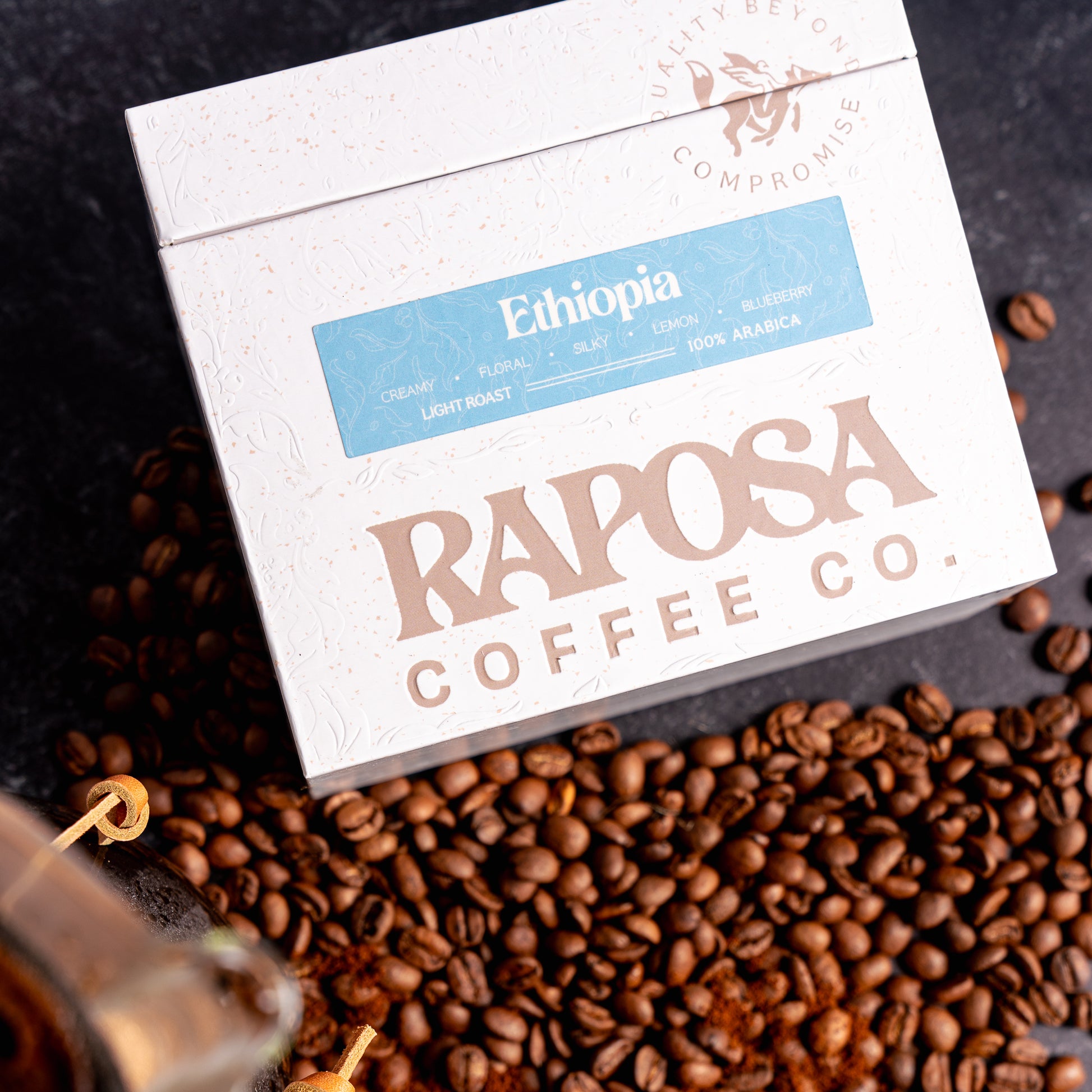 Raposa Coffee Ethiopia Yirgacheffe light roast coffee packaging