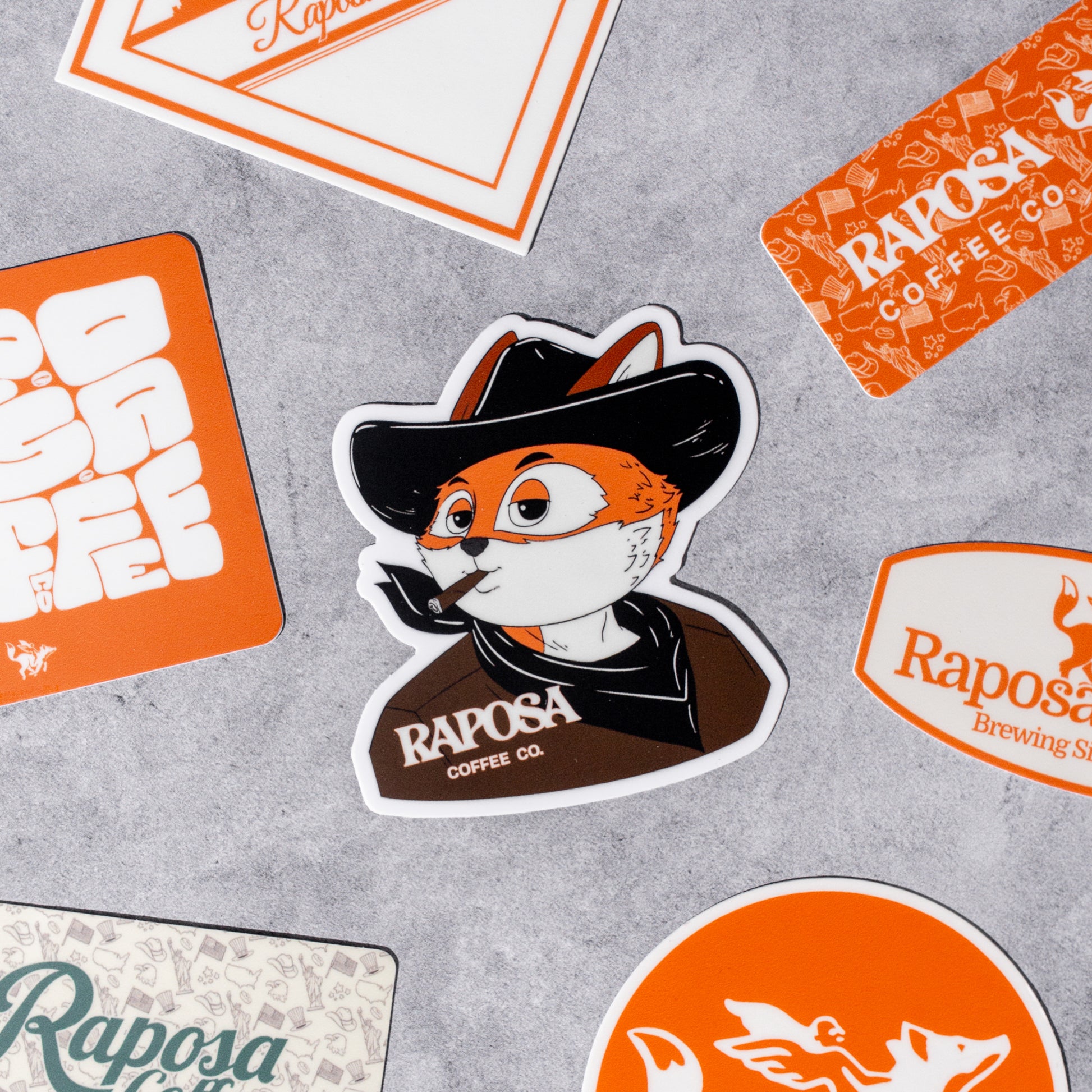 raposa cowboy character vinyl sticker coffee brand decal