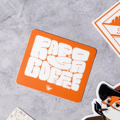 Orange and white vinyl sticker with 'Raposa Coffee' text