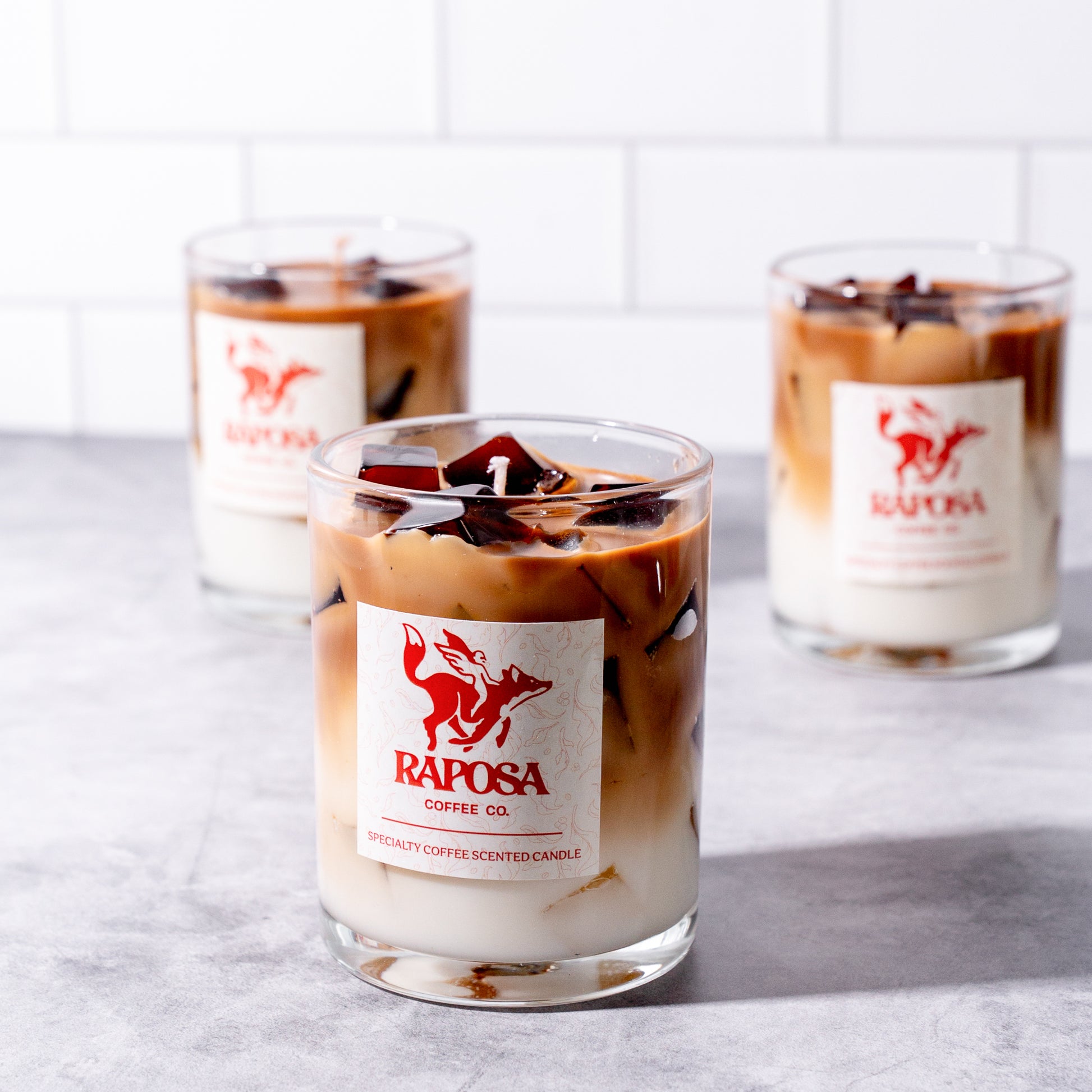 raposa specialty coffee candle iced latte style with espresso wax cubes