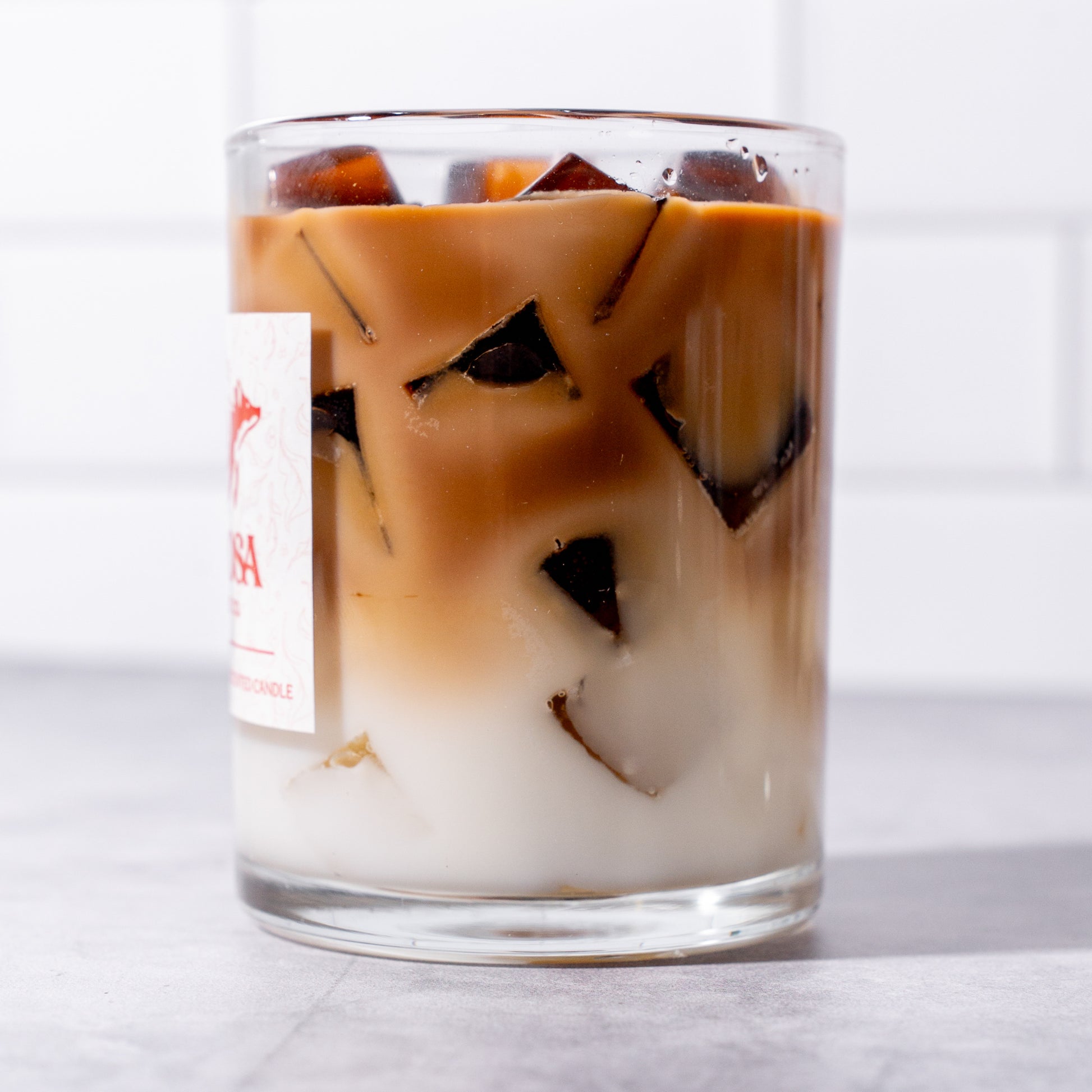 iced latte coffee candle with layered cream and espresso wax