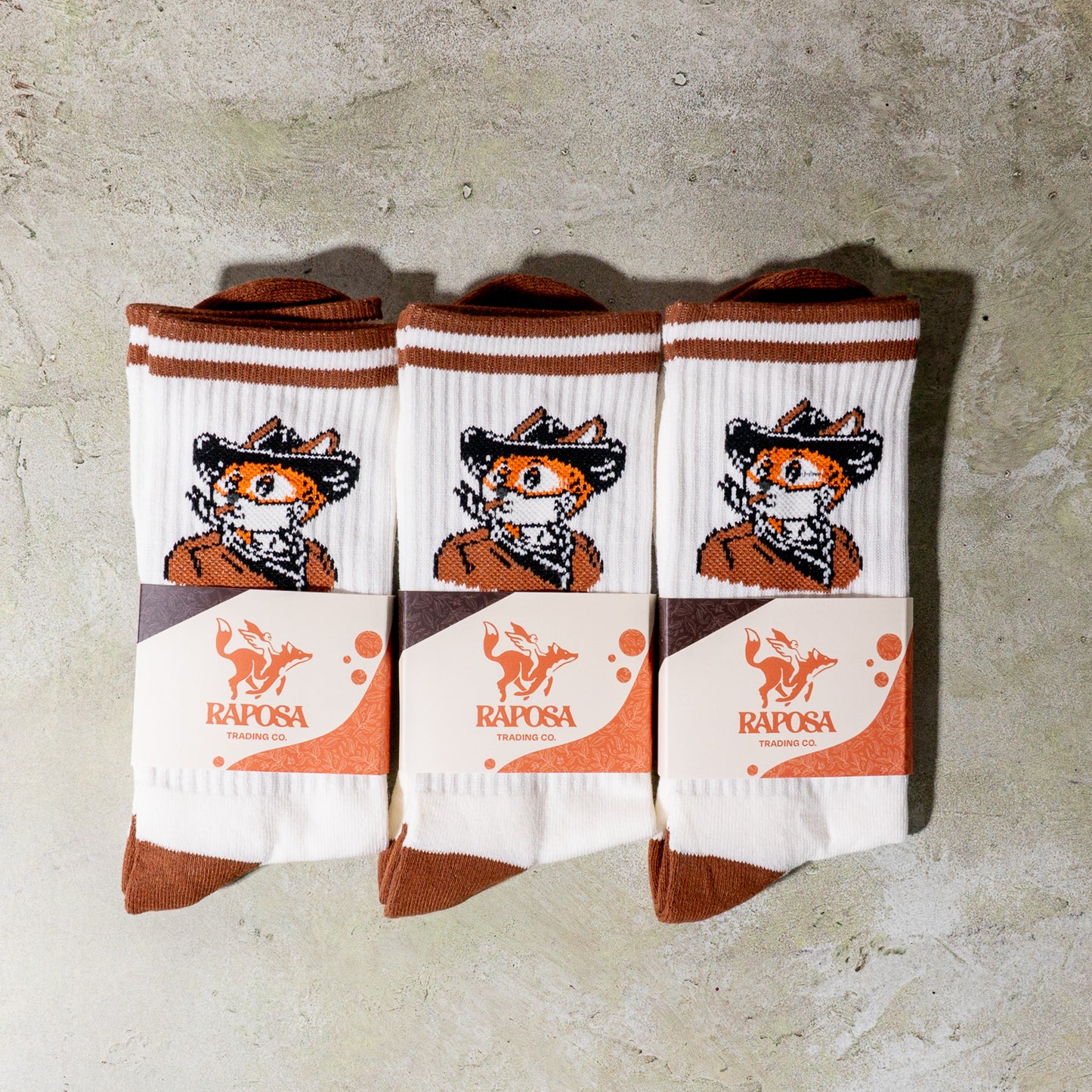 raposa cowboy fox embroidered crew socks premium cotton