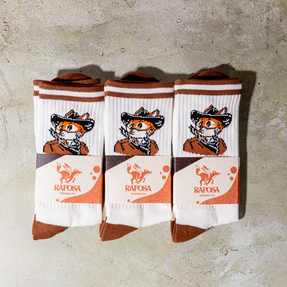 raposa cowboy fox embroidered crew socks premium cotton