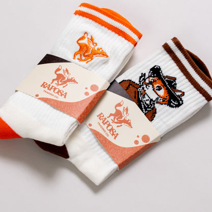 Raposa premium crew socks 2 pack with embroidered fox and cowboy designs