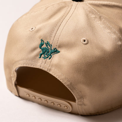 raposa coffee snapback hat showing adjustable back strap and rear logo