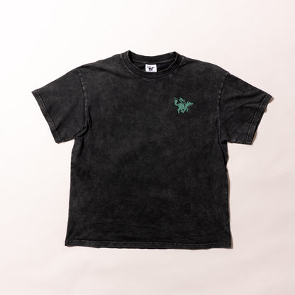 raposa golf tea black acid wash t-shirt front view with embroidered fox logo