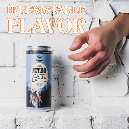 raposa nitro cafe latte canned nitro cold brew coffee lifestyle shot