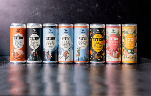 raposa Nitro cold brew canned coffee lineup featuring multiple flavors