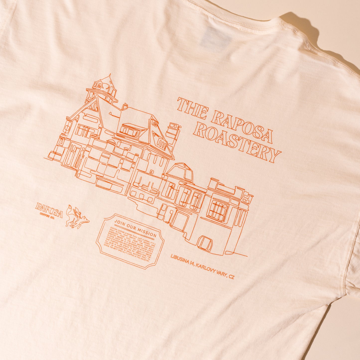 Raposa roastery t-shirt back graphic Karlovy Vary illustration