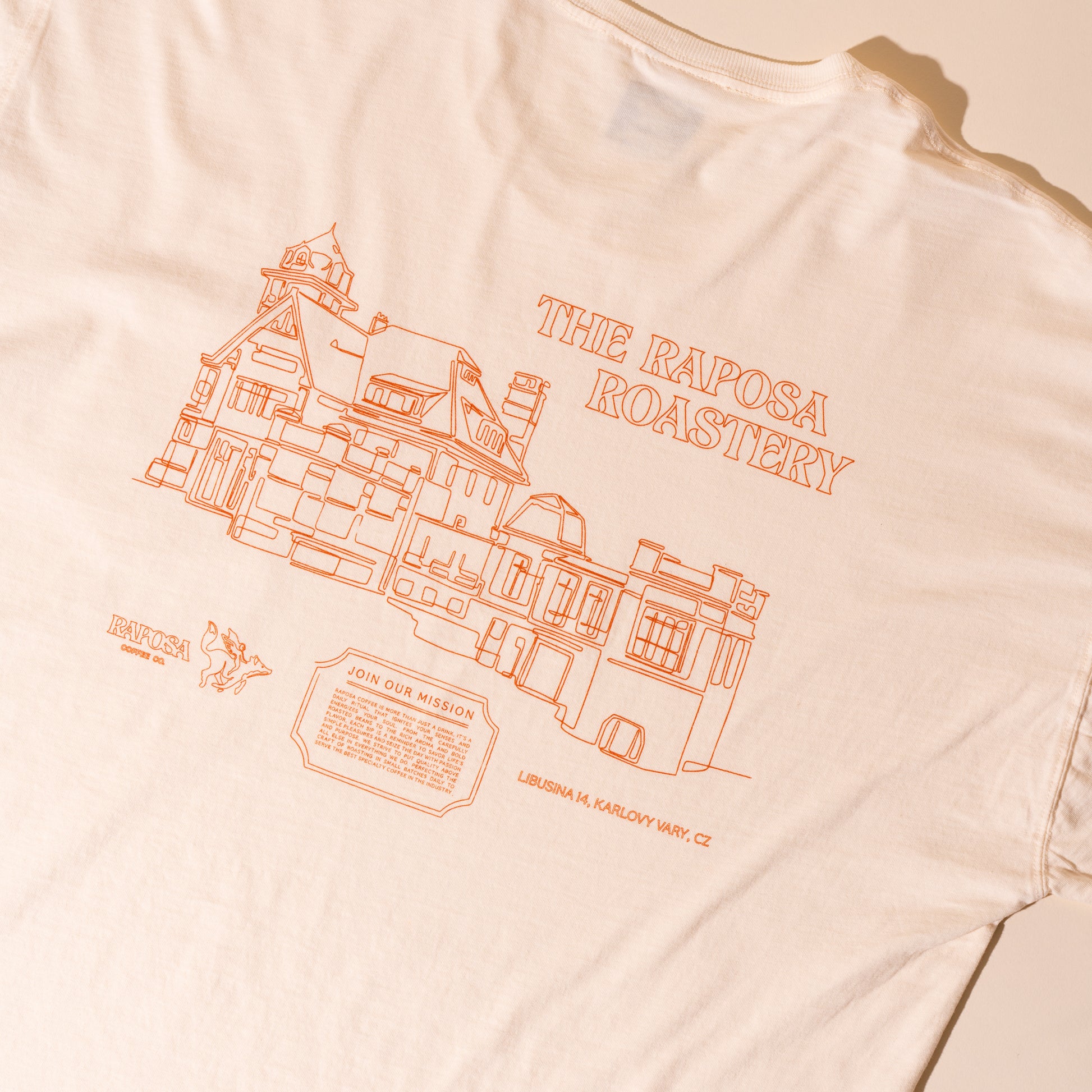 Raposa roastery t-shirt back graphic Karlovy Vary illustration