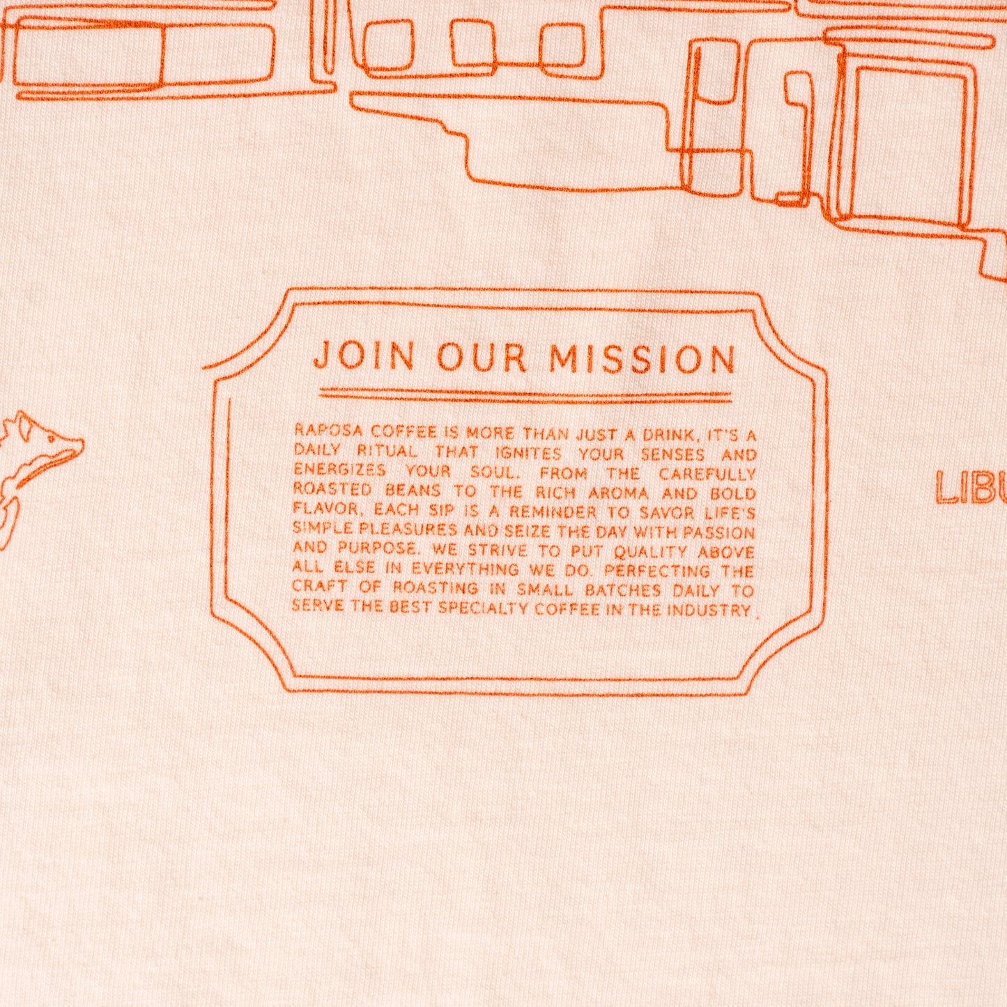 Raposa cream pocket tee mission statement closeup