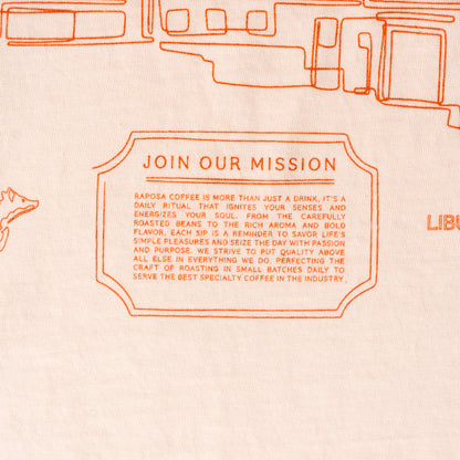 Raposa cream pocket tee mission statement closeup